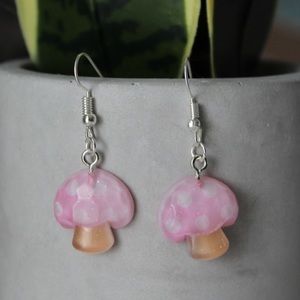 Pink mushroom earrings